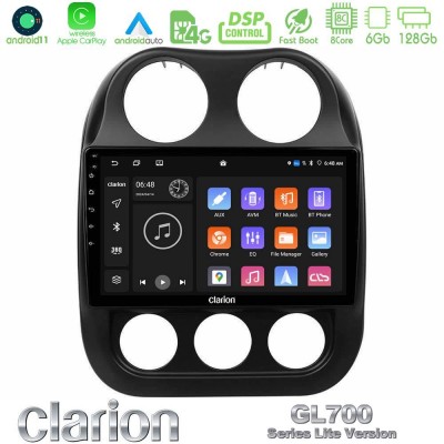 Clarion GL700 Lite Series 8Core Android11 6+128GB Jeep Compass 2012-2016 Navigation Multimedia Tablet 9