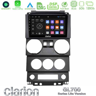 Clarion GL700 Lite Series 8Core Android11 6+128GB Jeep Wrangler 2Door 2008-2010 Navigation Multimedia Tablet 9