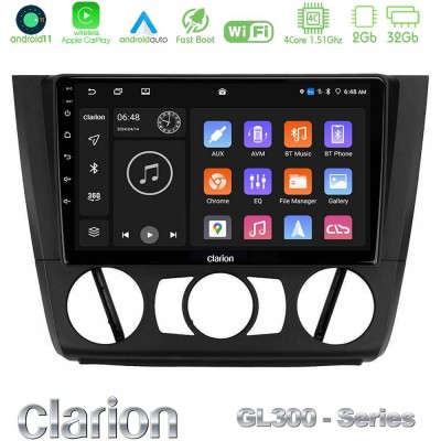 Clarion GL300 Series 4Core Android11 2+32GB BMW 1Series E81/E82/E87/E88 (MANUAL A/C) Navigation Multimedia Tablet 9