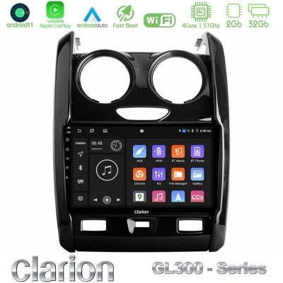 Clarion GL300 Series 4Core Android11 2+32GB Dacia Duster 2014-2018 Navigation Multimedia Tablet 9