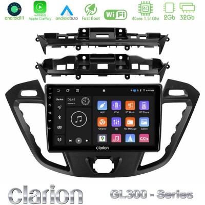 Clarion GL300 Series 4Core Android11 2+32GB Ford Transit Custom/Tourneo Custom Navigation Multimedia Tablet 9