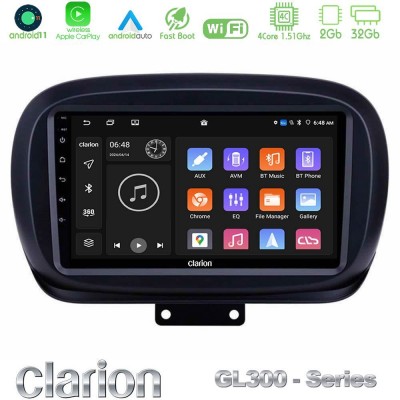 Clarion GL300 Series 4Core Android11 2+32GB Fiat 500X Navigation Multimedia Tablet 9