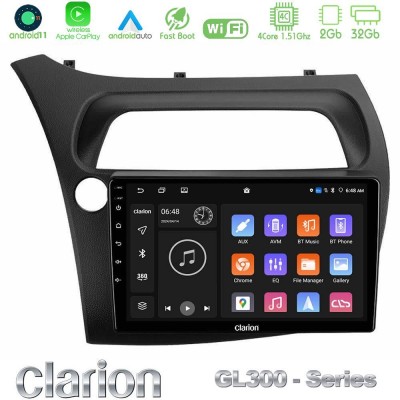 Clarion GL300 Series 4Core Android11 2+32GB Honda Civic Navigation Multimedia Tablet 9