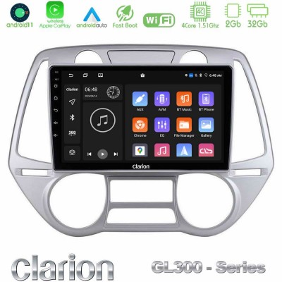 Clarion GL300 Series 4Core Android11 2+32GB Hyundai i20 2009-2012 Auto A/C Navigation Multimedia Tablet 9