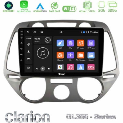 Clarion GL300 Series 4Core Android11 2+32GB Hyundai i20 2009-2012 Manual A/C Navigation Multimedia Tablet 9