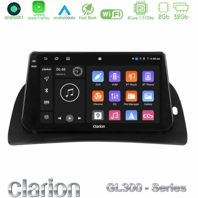 Clarion GL300 Series 4Core Android11 2+32GB Renault Kangoo 2015-2018 Navigation Multimedia Tablet 9