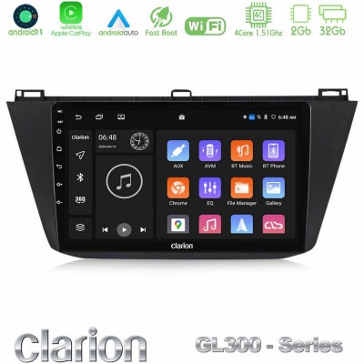 Clarion GL300 Series Vw Tiguan 2016-2022 4Core Android11 2+32GB Navigation Multimedia Tablet 10″ Με Carplay & Android Auto