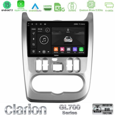 Clarion GL700 Series 8Core Android13 4+64GB Dacia Duster/Sandero/Logan Navigation Multimedia Tablet 9