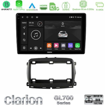 Clarion GL700 Series 8Core Android13 4+64GB  Fiat 500 2016> Navigation Multimedia Tablet 9