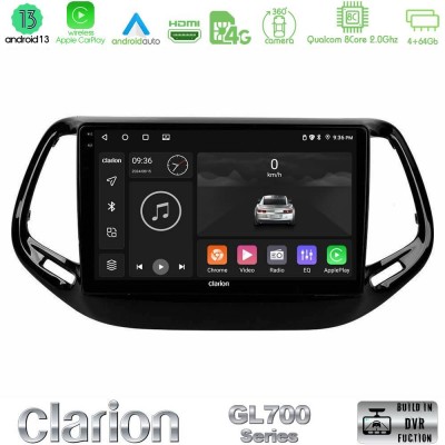 Clarion GL700 Series 8Core Android13 4+64GB Jeep Compass 2017> Navigation Multimedia Tablet 10