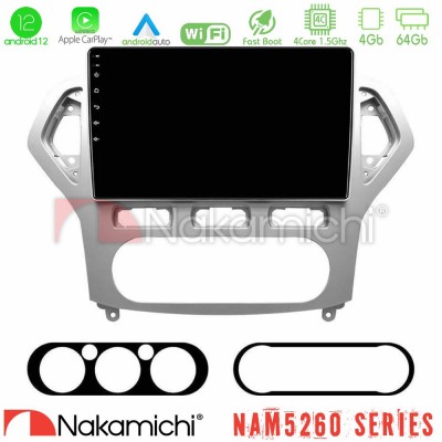 Nakamichi NAM5260 Series 4Core Android12 4+64GB Ford Mondeo 2007-2010 AUTO A/C Navigation Multimedia Tablet 10